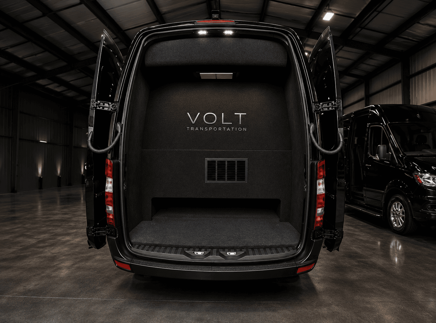 Spacious luggage area of a Volt Mercedes Sprinter van